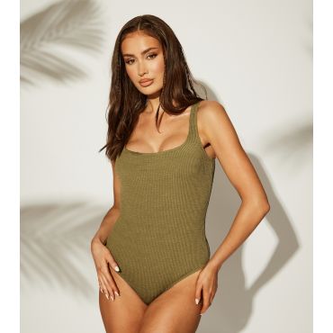 Women's Green Textured Scoop Neck Swimsuit South Beach New Look