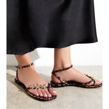 Women's Brown Lyrical Leopard Print Starfish Charm Sandals Public Desire New Look