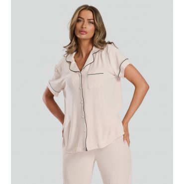 Women's Mink Ribbed Shirt and Trousers Pyjama Set Loungeable New Look
