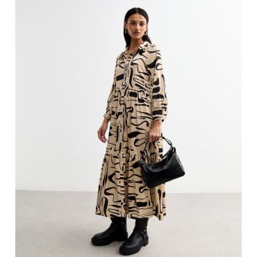 Women's Cream Swirl Print Midi Shirt Dress Cutie London New Look