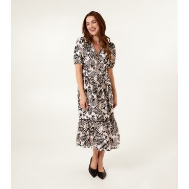 Women's Black Vanilla Black Leaf Print Button Midi Dress Blue Vanilla New Look