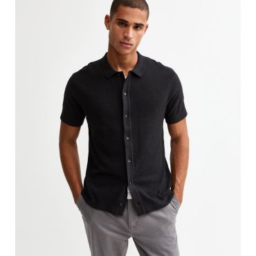 Men's Black Regular Knitted Polo Shirt Jack & Jones New Look