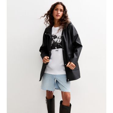 Women's Black Water Resistant Drawstring Hood Rain Anorak New Look