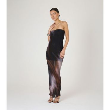 Women's Black Bandeau Mesh Maxi Dress WKNDGIRL New Look