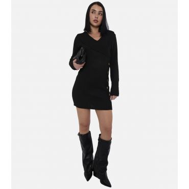 Women's Black Wrap Knit Mini Dress Gini London New Look