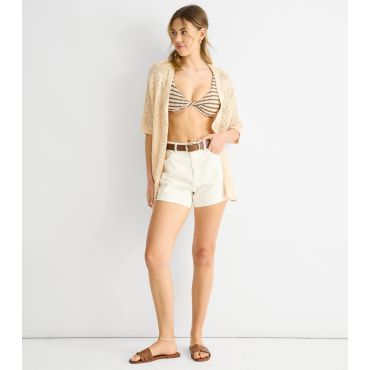 Women's Stone Crochet Knit Cardigan Gini London New Look