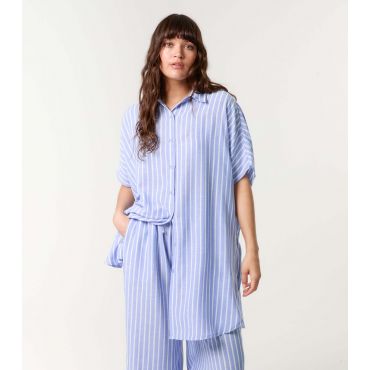 Women's Blue Striped Oversized Shirt Blue Vanilla New Look