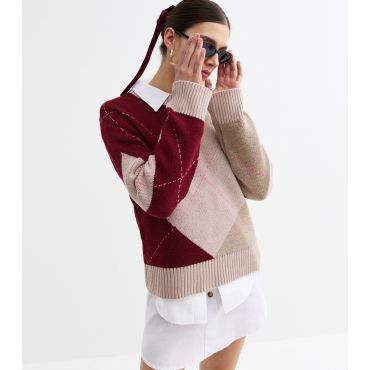 Women's Cream Argyle Jumper Tokyo Doll New Look