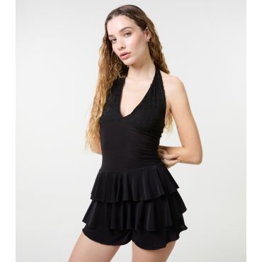 Women's Black Lace Trim Halter Neck Playsuit Pink Vanilla New Look