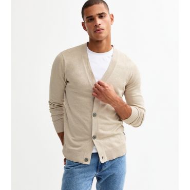 Men's Beige Knit Cardigan Jack & Jones New Look