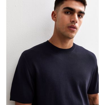Men's Navy Crew Neck Knit T-Shirt Jack & Jones New Look