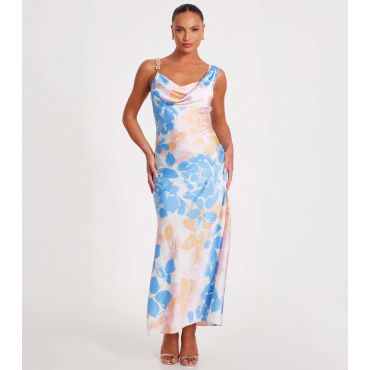 Women's Blue Floral Print Maxi Dress Quiz New Look
