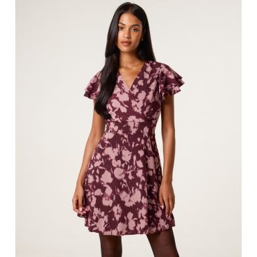 Women's Burgundy Floral Print Mini Dress Blue Vanilla New Look