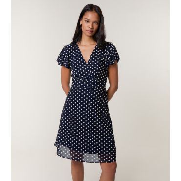 Women's Navy Spot Mesh Frill Sleeve Midi Dress Blue Vanilla New Look