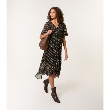 Women's Black Mesh Geometric Print Midi Dress Blue Vanilla New Look