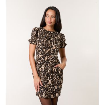 Women's Black Abstract Print Tulip Hem Mini Dress Blue Vanilla New Look