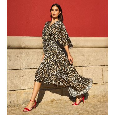 Women's Brown Leopard Print High-Low Tiered Hem Midi Dress Yumi New Look