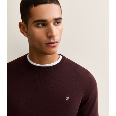 Men's Dark Burgundy Regular Fit Logo Embroidered Jumper Farah New Look