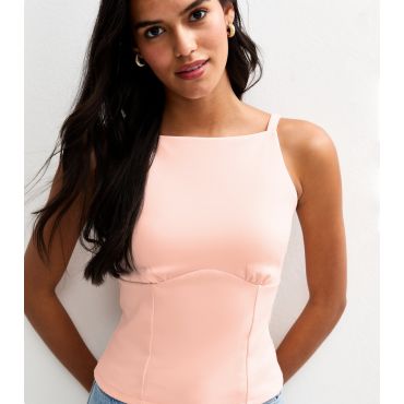 Women's Pink Straight Neck Slim Jersey Cami Top New Look