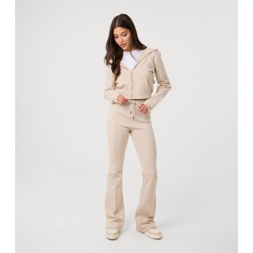 Women's Stone Pintuck Flare Trousers Pink Vanilla New Look