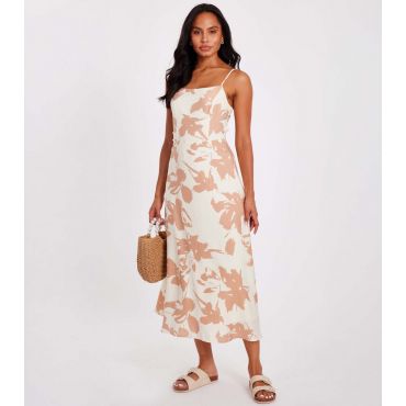 Women's Cream Floral Print Bow Back Midi Dress Quiz New Look