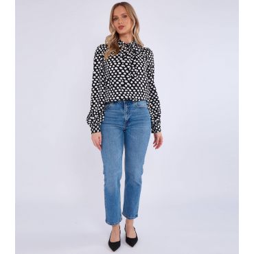Women's Black Spot Print Tie Collar Blouse Gini London New Look