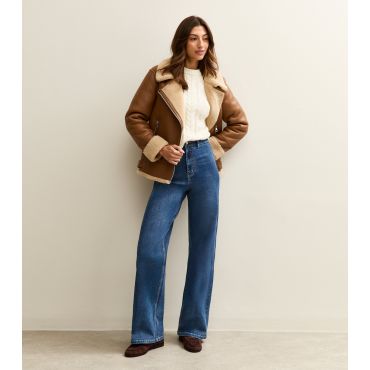 Women's Tall Blue High Waist Wide Leg Stretch Denim Jeans New Look