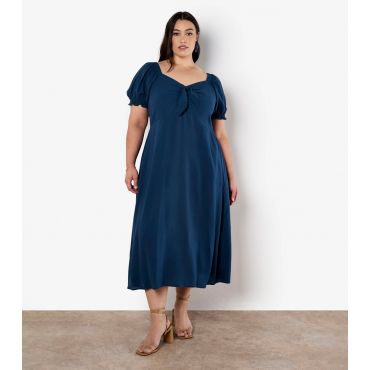 Women's Curve Navy Tie Neck Midi Dress Apricot New Look