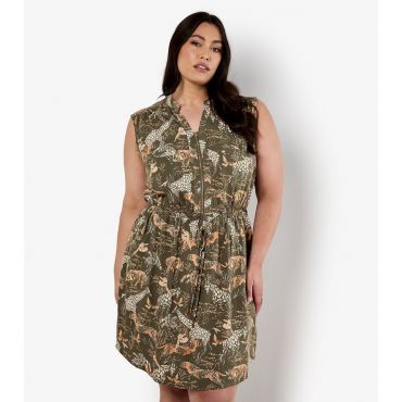 Women's Curve Khaki Animal Print Zip Front Mini Dress Apricot New Look