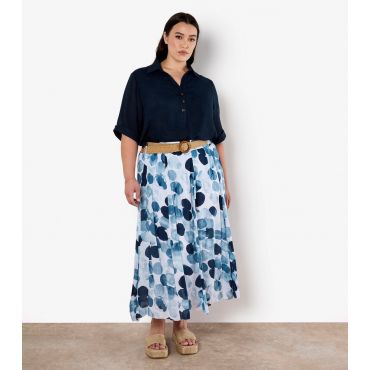 Women's Curve Blue Printed Midi Skirt Apricot New Look