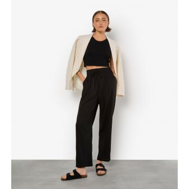 Women's Black Linen Look Palazzo Trousers Apricot New Look