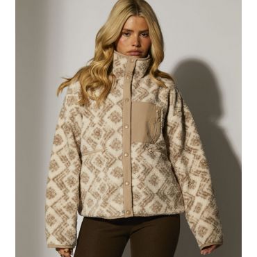 Women's Grey Patterned Borg Jacket South Beach New Look