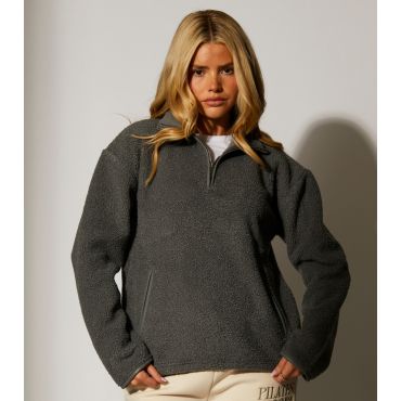 Women's Grey Fleece Back Faux Shearling Quarter Zip Jumper South Beach New Look