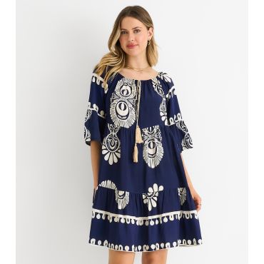 Women's Navy Abstract Print Flared Mini Dress Gini London New Look