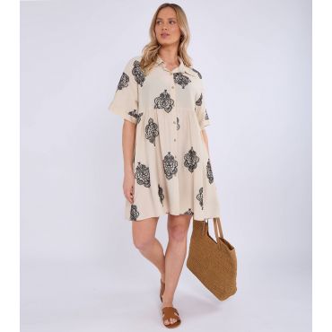 Women's Cream Embroidered Smock Mini Shirt Dress Gini London New Look