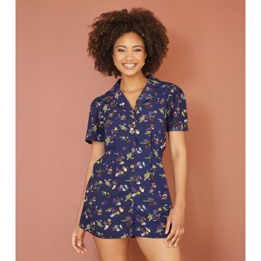 Women's Navy Seaside Print Playsuit Yumi New Look