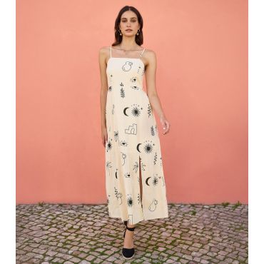 Women's Off White Printed Midi Dress Yumi New Look