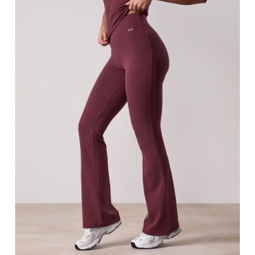 Women's Plush Burgundy Logo Waist Flared Leggings Gym King New Look