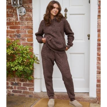 Women's Brown Borg Hoodie And Jogger Lounge Set Loungeable New Look