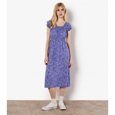 Women's Purple Patterned Midi Milkmaid Dress Apricot New Look