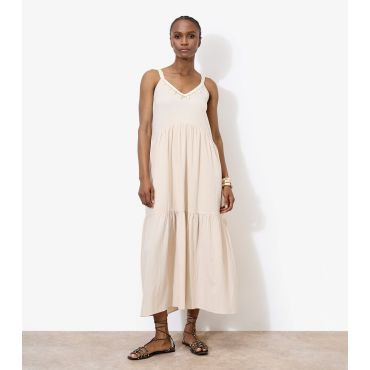 Women's Stone Shell Trimmed V-Neck Maxi Dress Apricot New Look