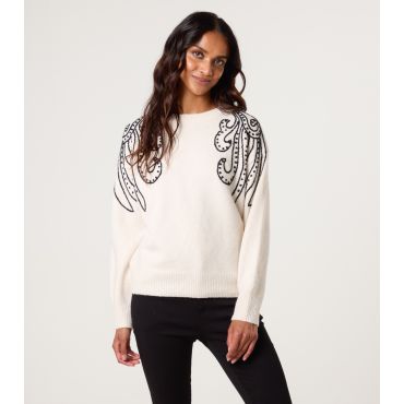 Women's Off White Embroidered Shoulder Jumper Blue Vanilla New Look