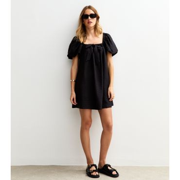 Women's Black Milkmaid Bow Mini Dress New Look