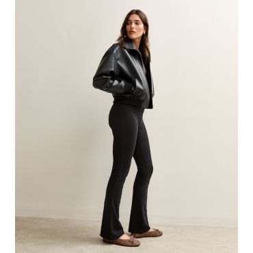 Women's Black Foldover Waist Kickflare Leggings New Look