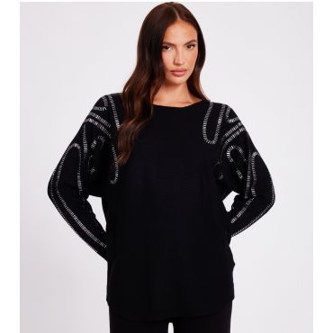 Women's Black Embellished Batwing Sleeve Jumper Quiz New Look