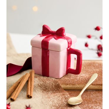 Pink Festive Present Mug with Lid New Look