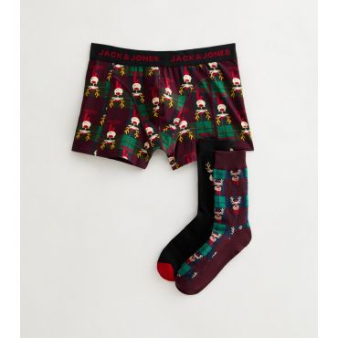 Men's Brown Christmas Socks and Boxers Gift Set Jack & Jones New Look