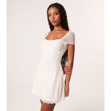 Women's White Floral Print Mini Dress Pink Vanilla New Look