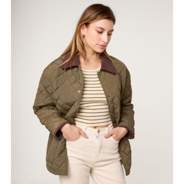 Women's Khaki Diamond Quilted Coat Blue Vanilla New Look
