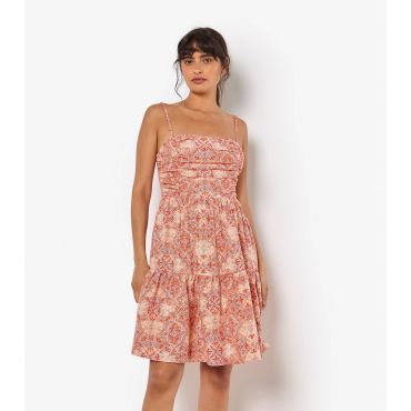 Women's Orange Printed Ruched Mini Dress Apricot New Look